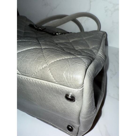Chanel Grey Quilted Glazed Calfskin Leather Chain Tote Bag - Picture 11 of 12